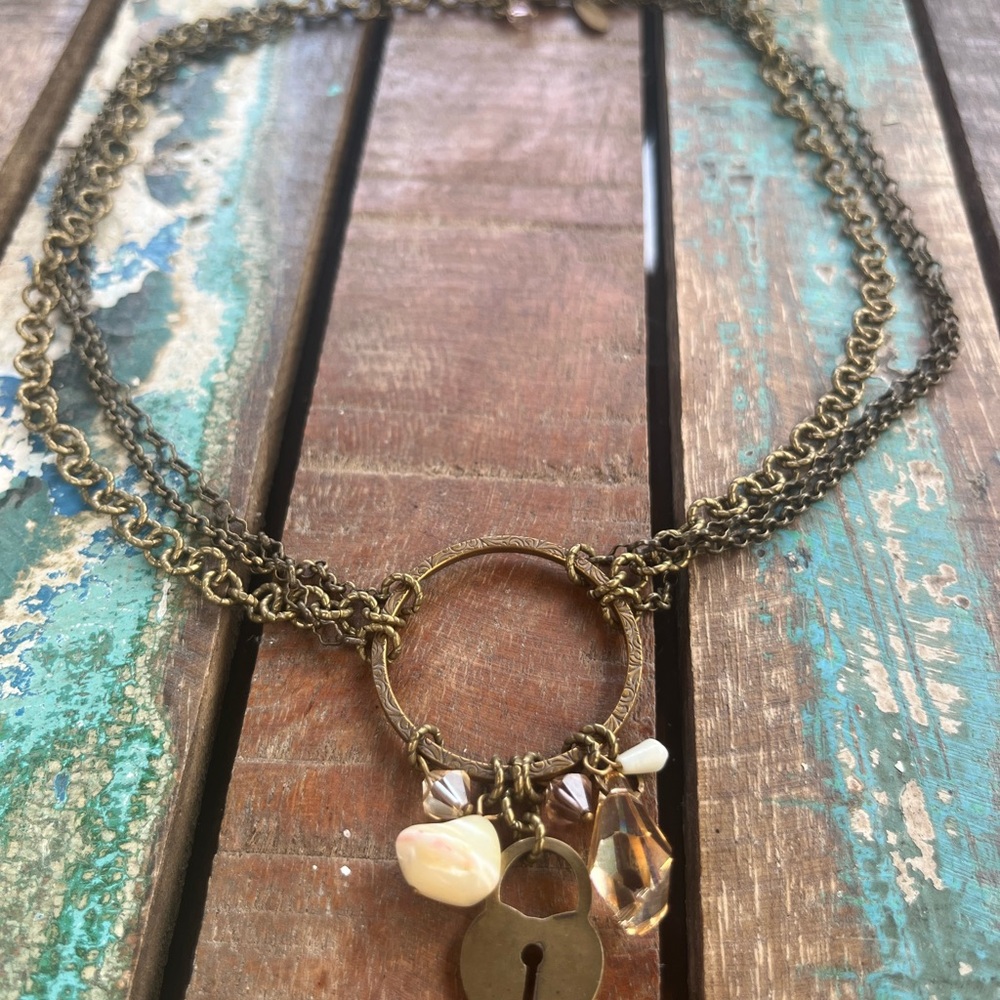 Liz Paiacios Vintage-Inspired Gold/Bronze Necklace with Charms
